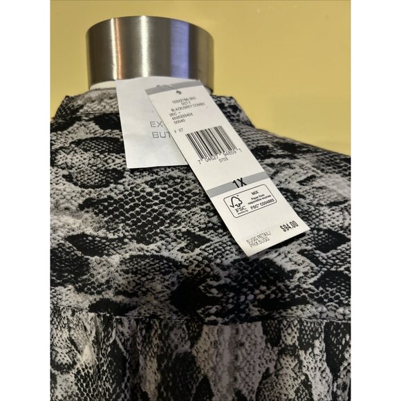 New Jones New York Shirt Womens 1X Gray Snake Long Sleeve Blouse Lightweight NWT - Picture 12 of 14